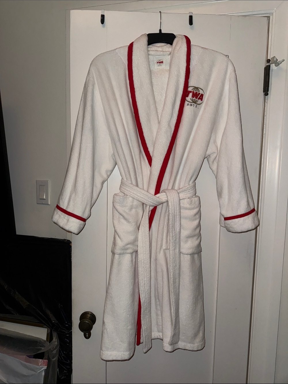 Plush White Robe with Red Trim and Embroidered Logo